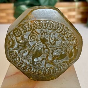 Antique Chinese Jade Dragon Phoenix Seal Carved Mythical Beast Octagonal Stamp